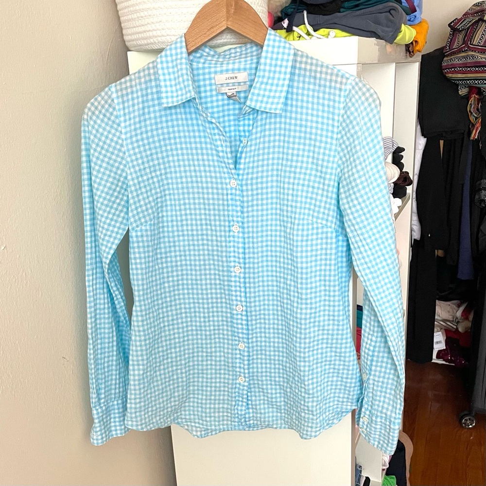 J. Crew Light Blue Aquamarine Gingham Shirt